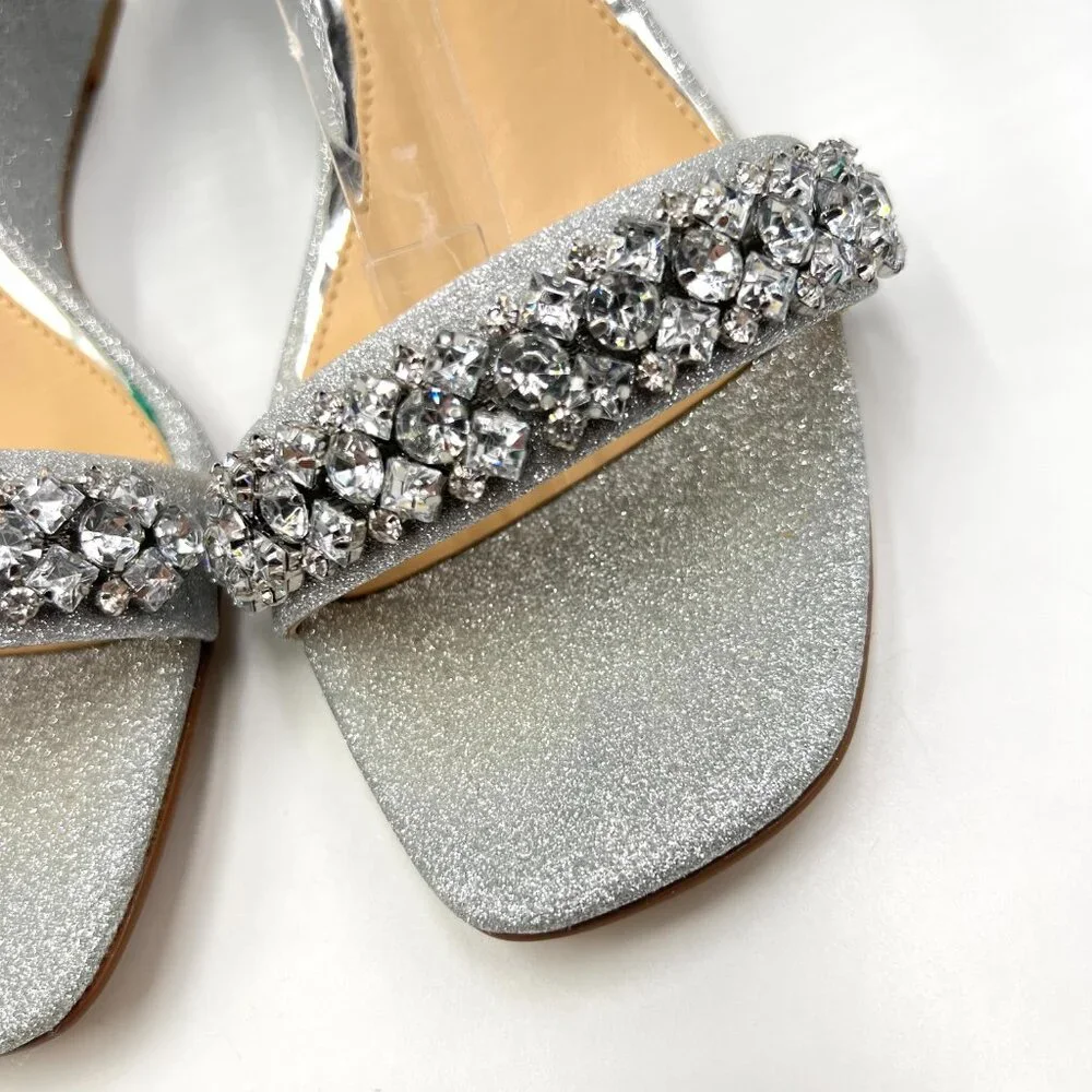 Jewel Badgley Mischka Size 9.5 Peggy Silver Jeweled Wedges Dress‎ Sandals Shoes